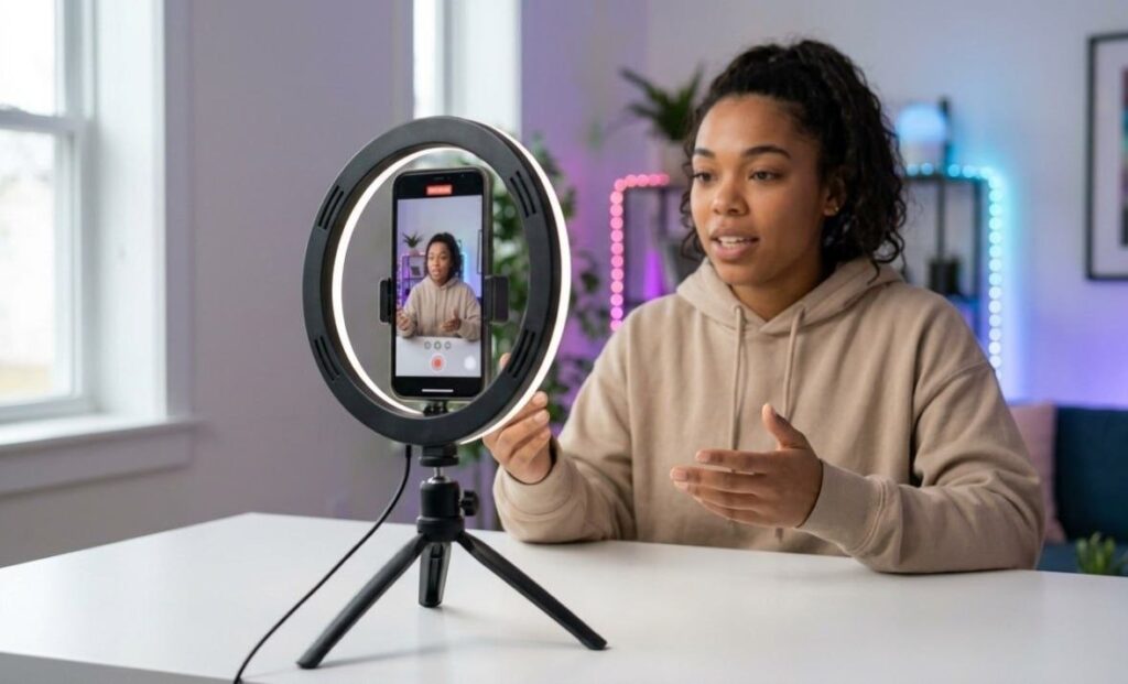 Creator filming a short-form educational video